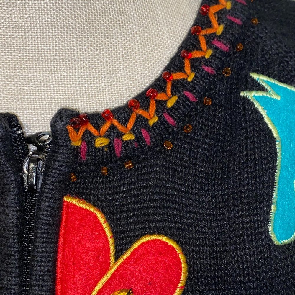 Vintage Jeweled & Beaded Cardigan Sweater Dog Cat Parrot Appliques - Picture 5 of 10